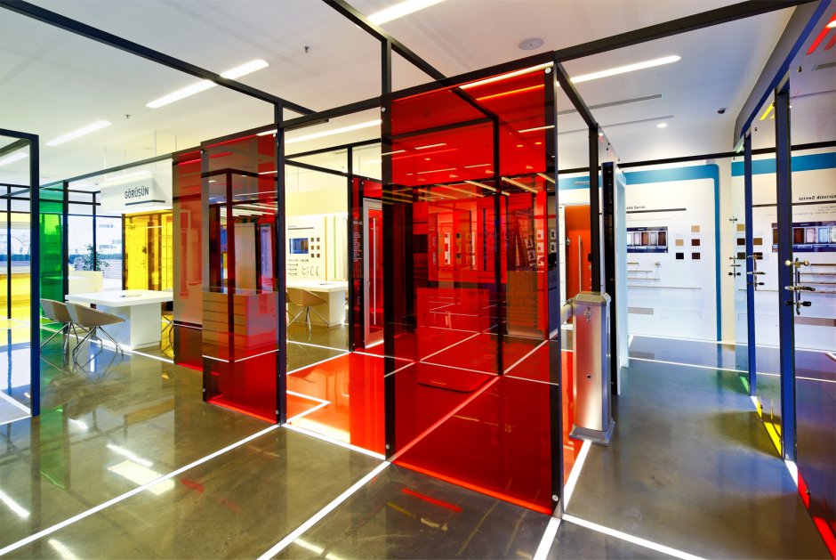 Colored glass partitions