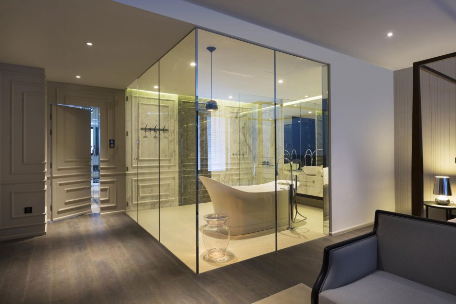 Glass partition in the room