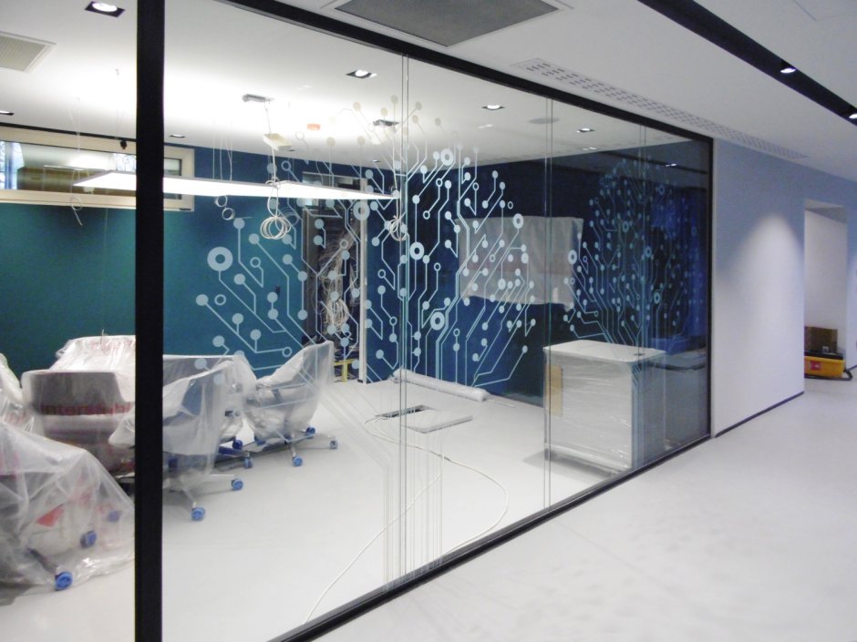 Office design with glass partitions