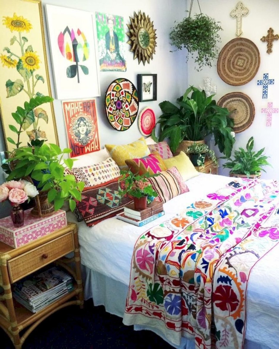 Decor in the style of boho and hippie