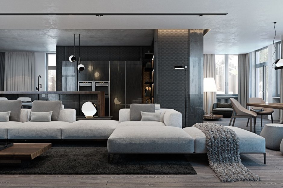 Living room in the style of brutalism