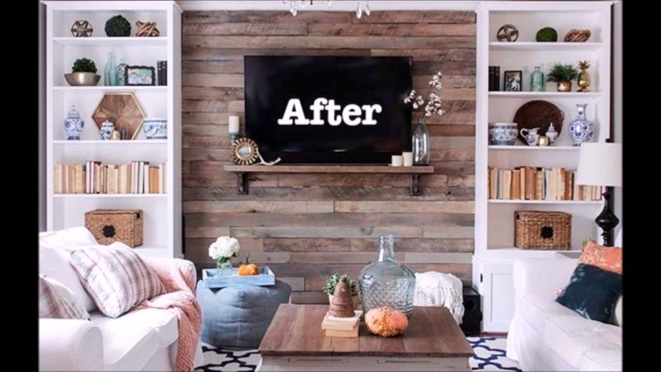 Wall decor in the living room with wood