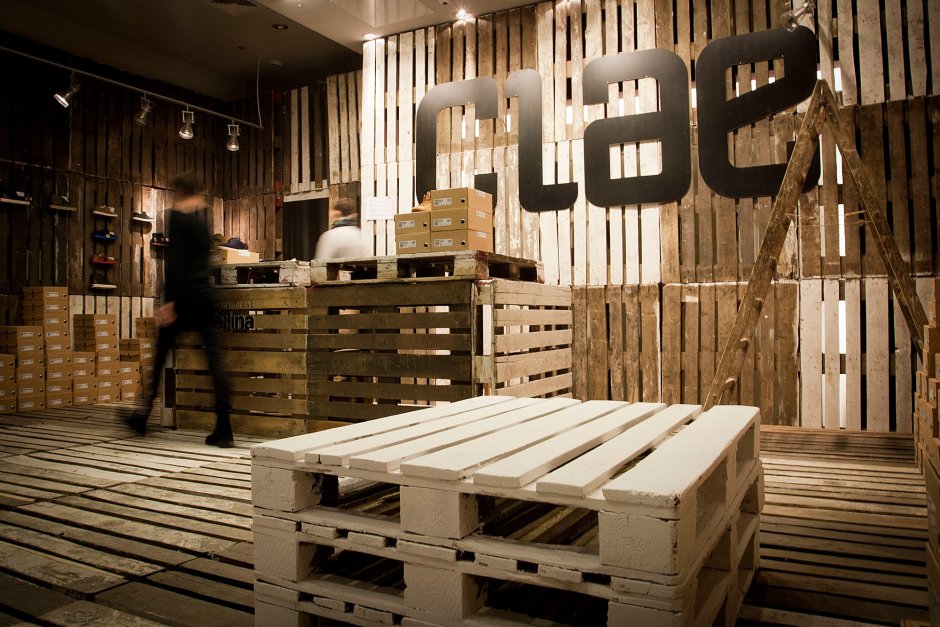 Pallets in the interior of the store
