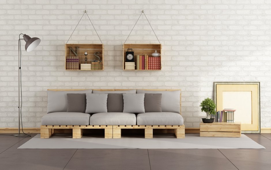 Pallet sofa in the interior