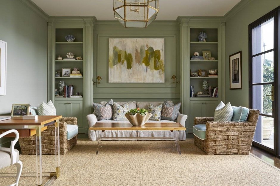 Living room in olive tones