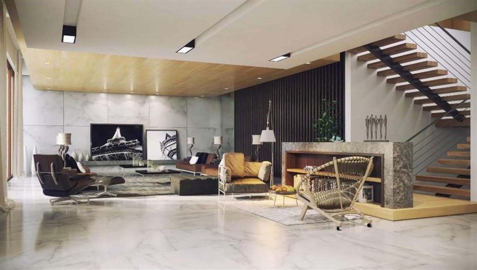 Marble floor interior in the interior of the living room