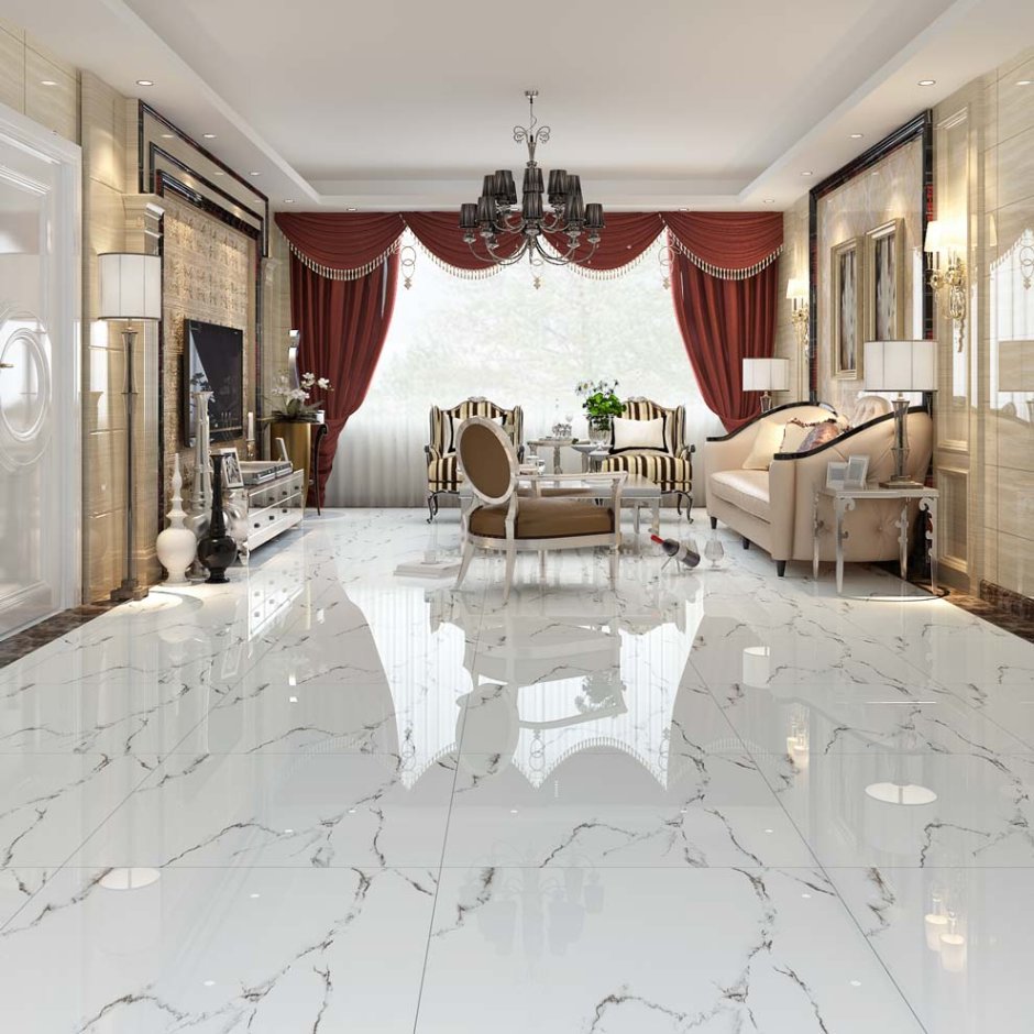 Living room with marble floor
