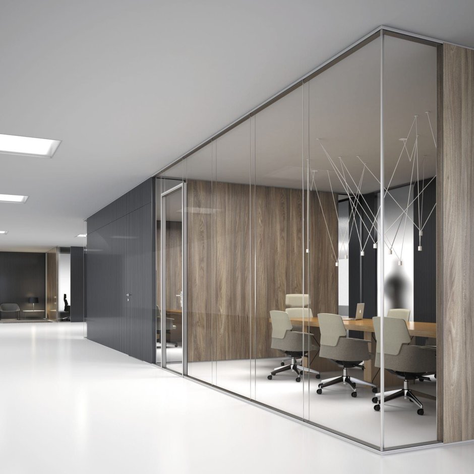 Glass partitions in the interior of the office