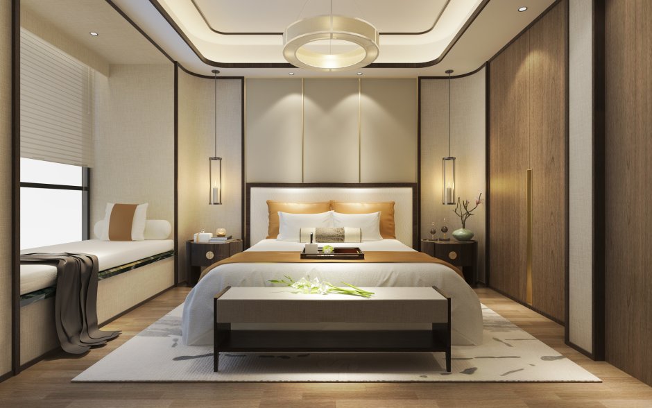 The interior of the bedroom in the modern premium style style