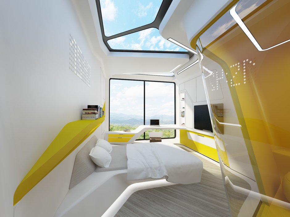Windows in a futuristic interior