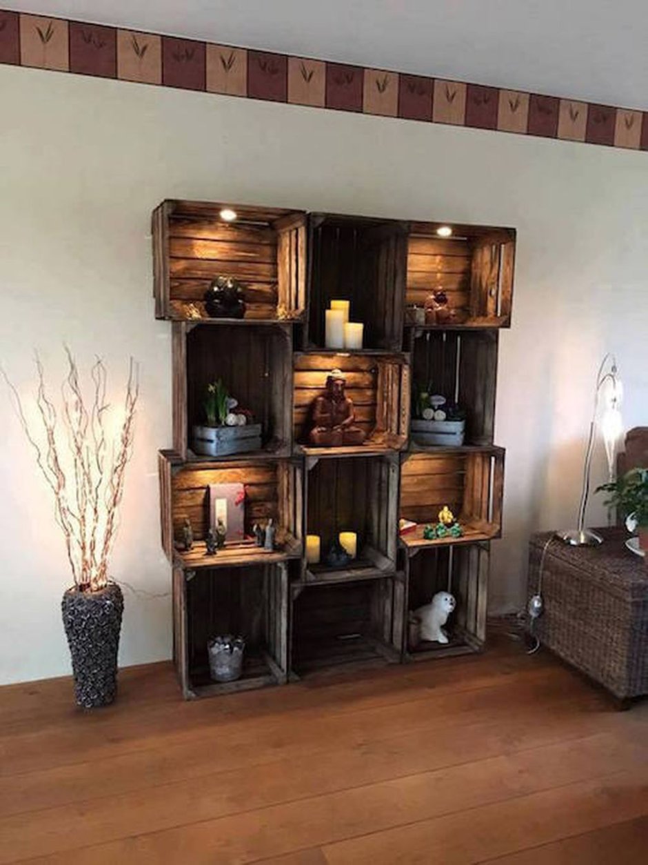 Living room shelves in country style
