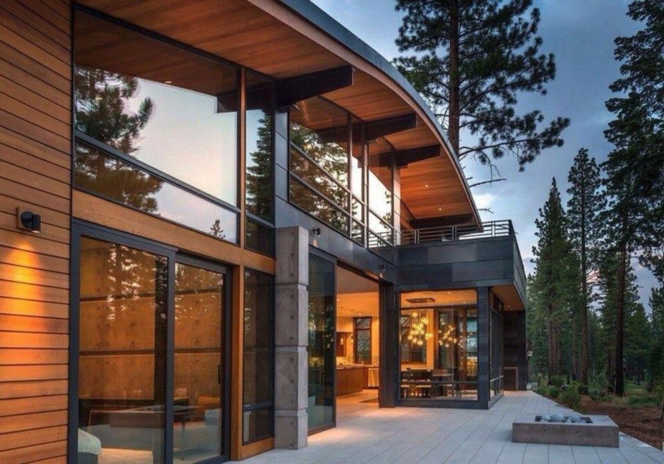 Glass house in the forest