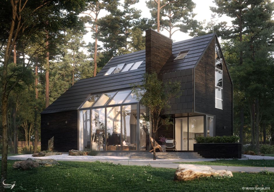 Houses in the forest with panoramic windows