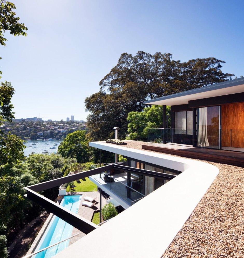 House on a slope with a pool
