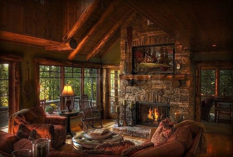 Cozy room with a small fireplace