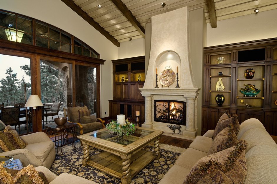The living room with a fireplace