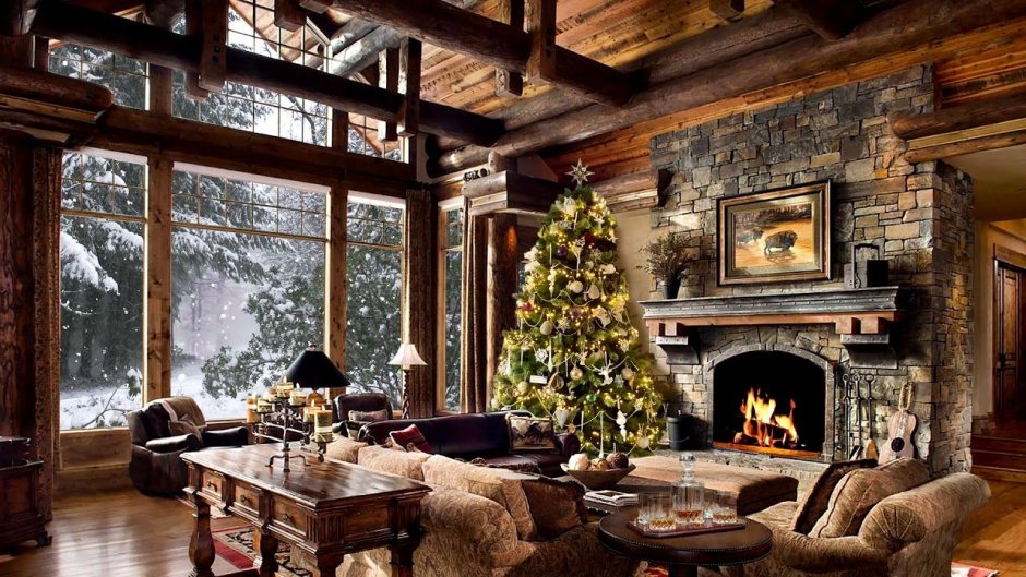 Cozy winter house fireplace