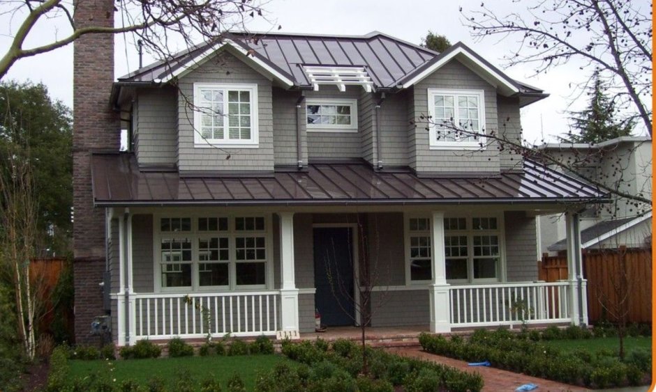 Gray house with a brown roof