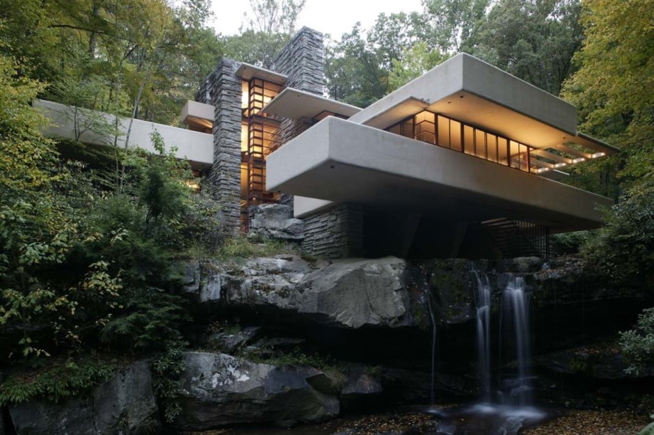 Lloyd Wright House over waterfall