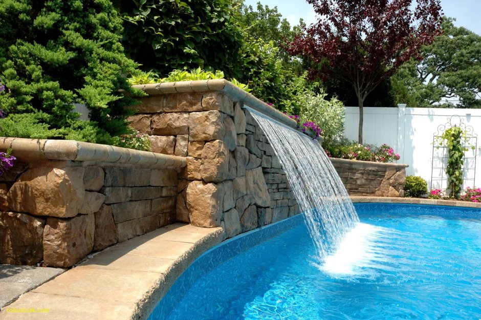Waterfall in the pool on the site