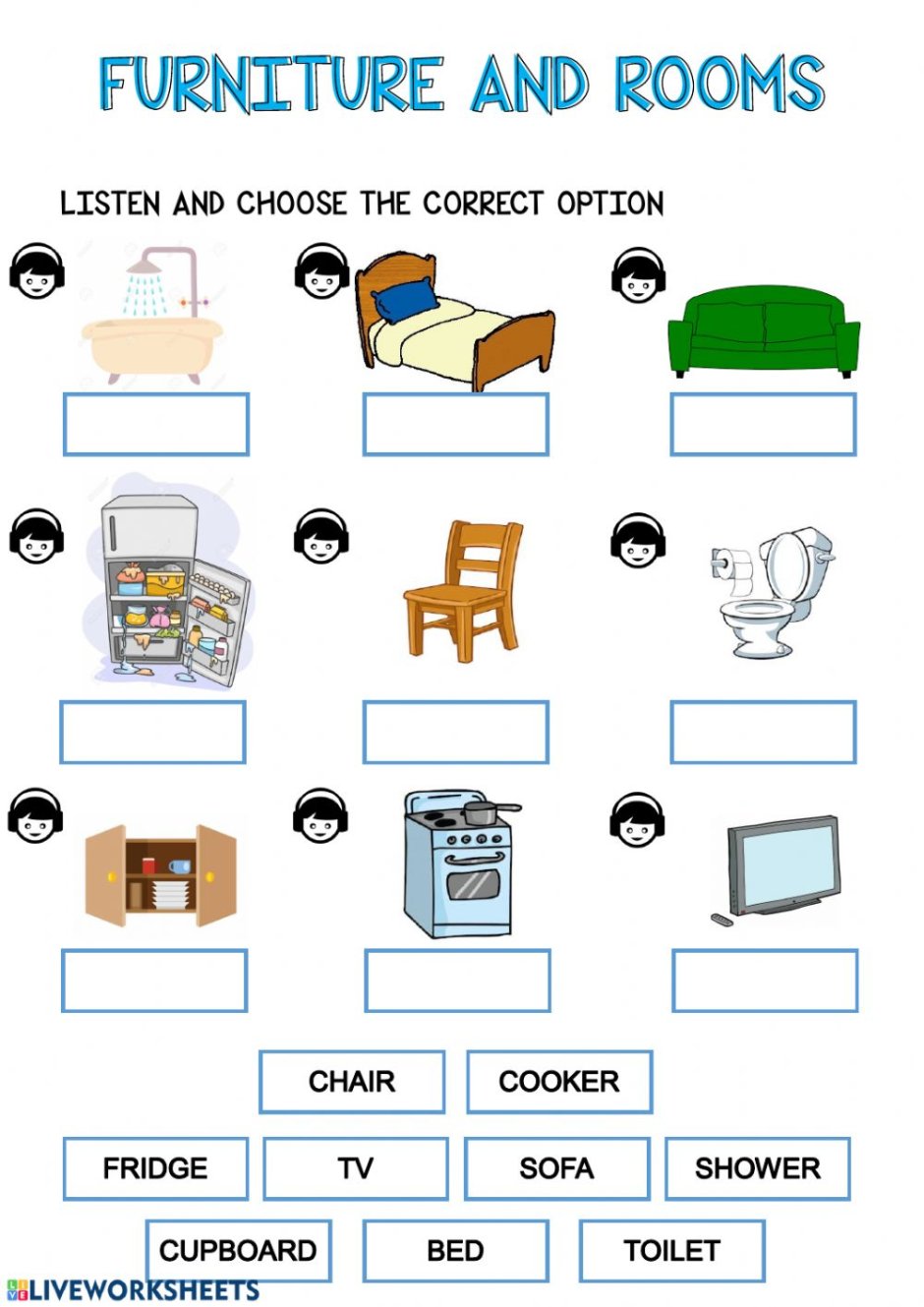 Worksheet rooms and furniture