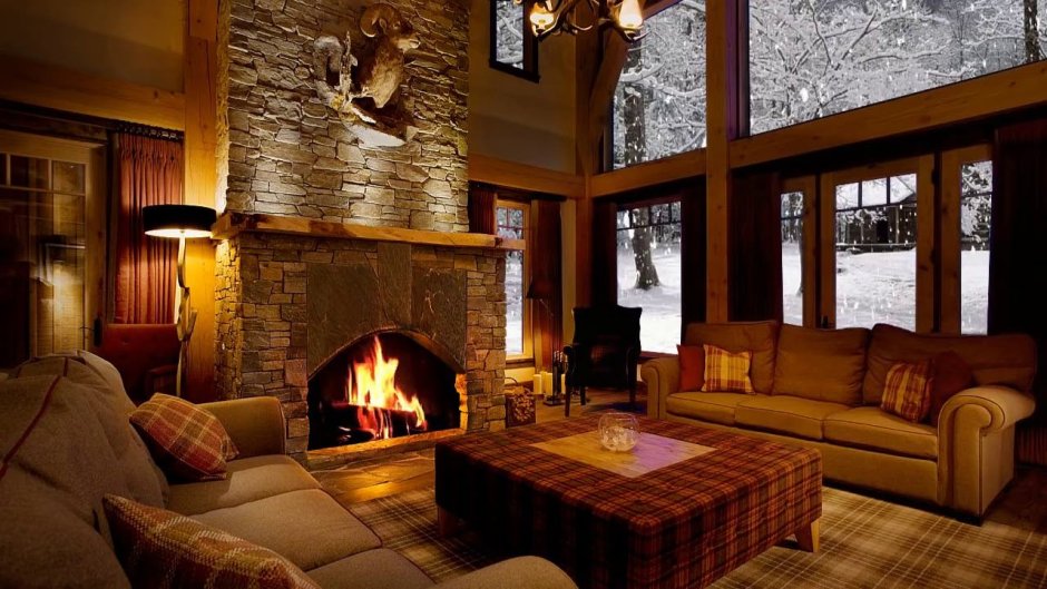 Cozy winter house fireplace