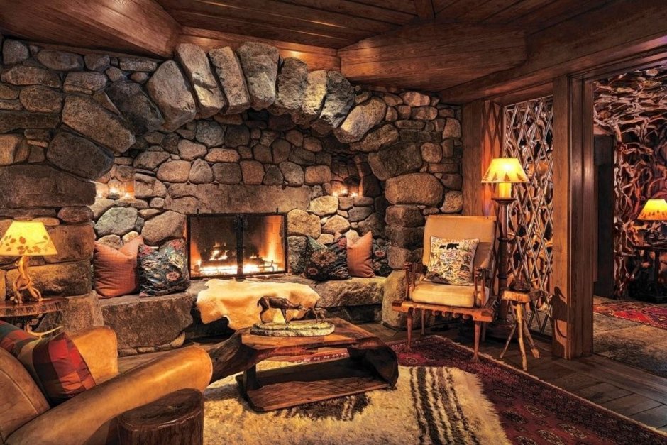 Provence -style fireplace in a wooden house