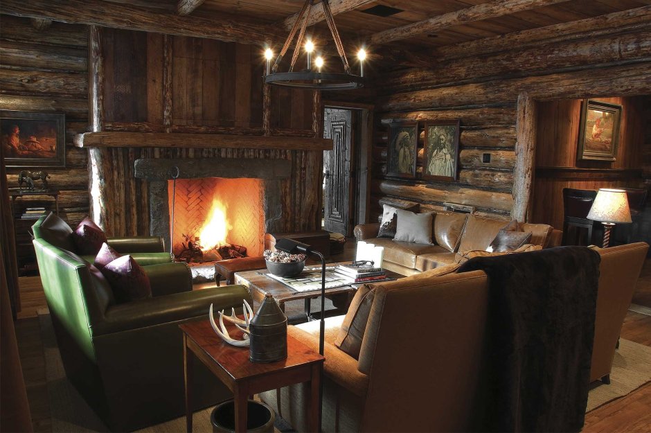 Winter interior with fireplace