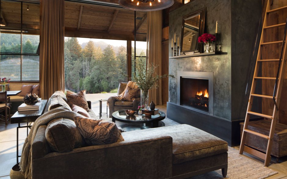 Cozy interior with fireplace