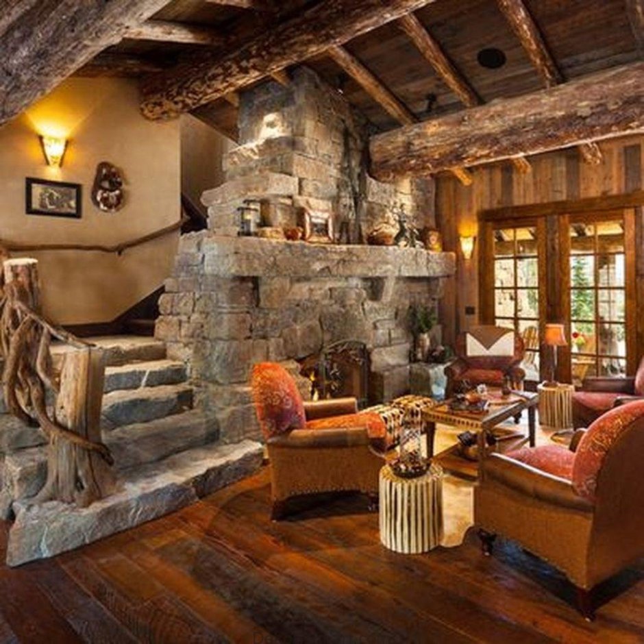 Fireplace in a wooden house
