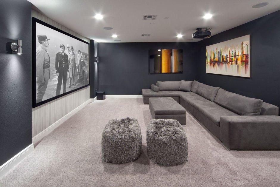 Homemade cinema with a large sofa