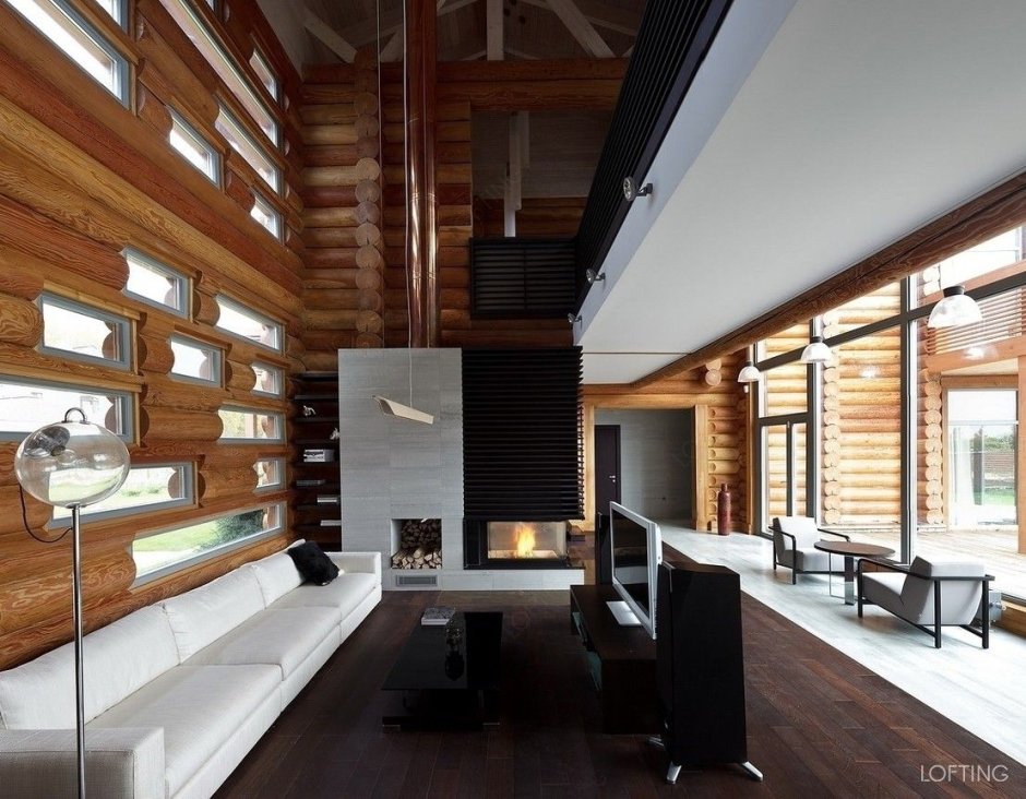 Modern interior in a log house