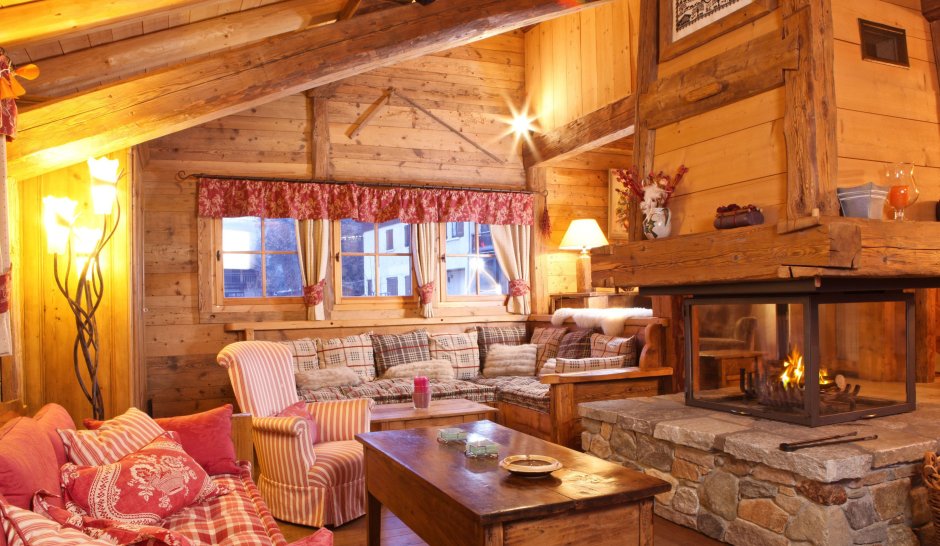 Cozy living room in a wooden house