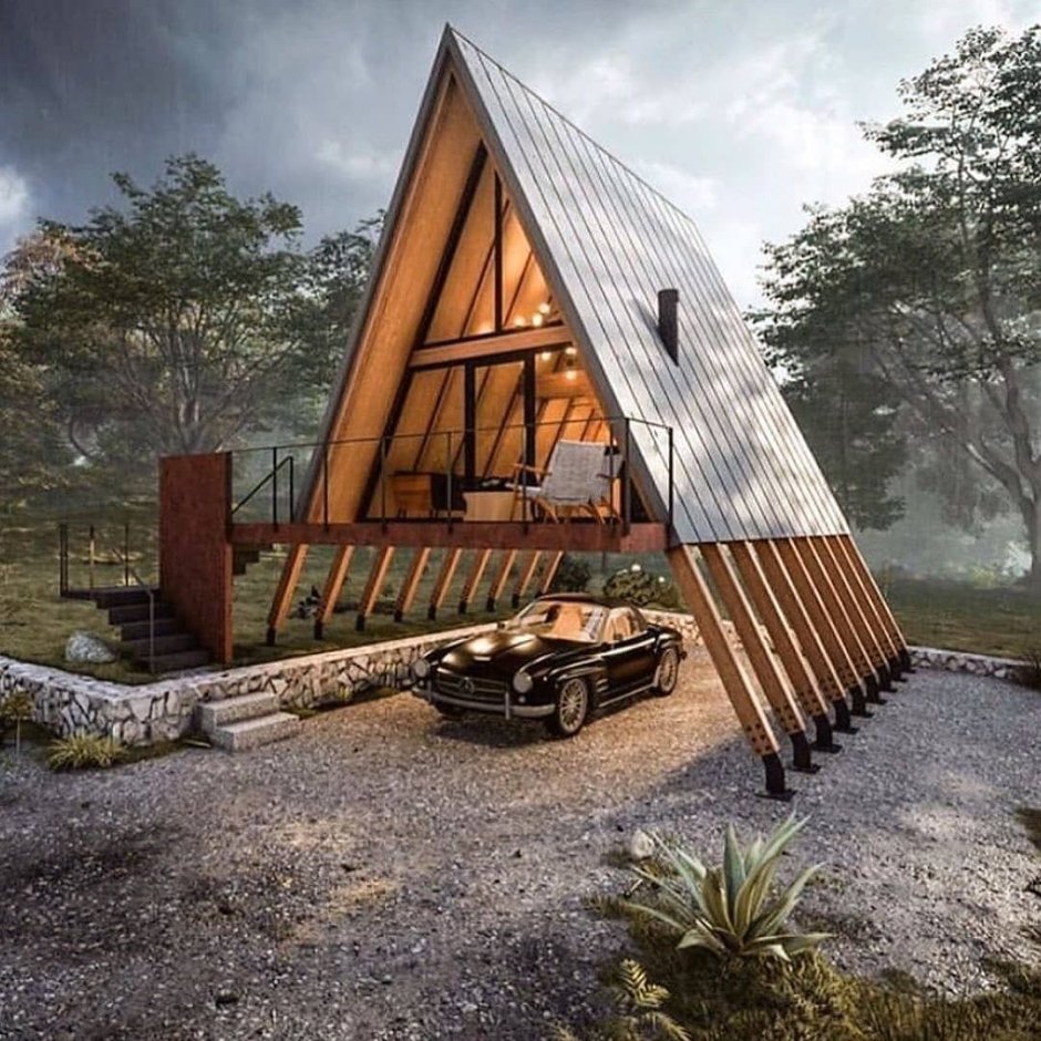 Triangular house in the forest