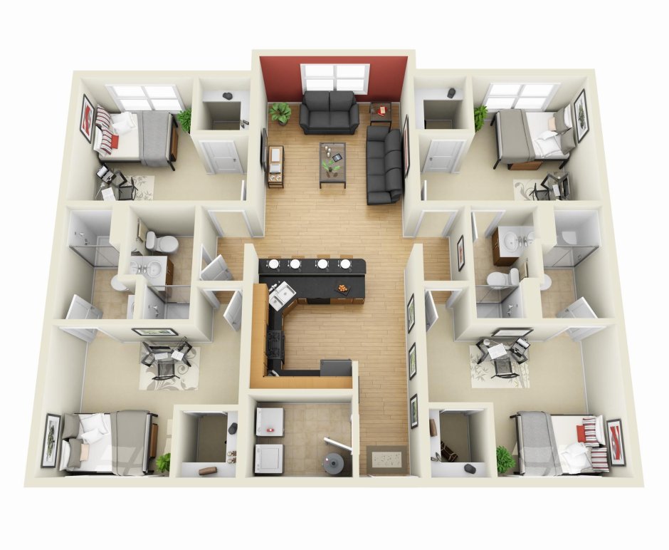 American house layout 3 D
