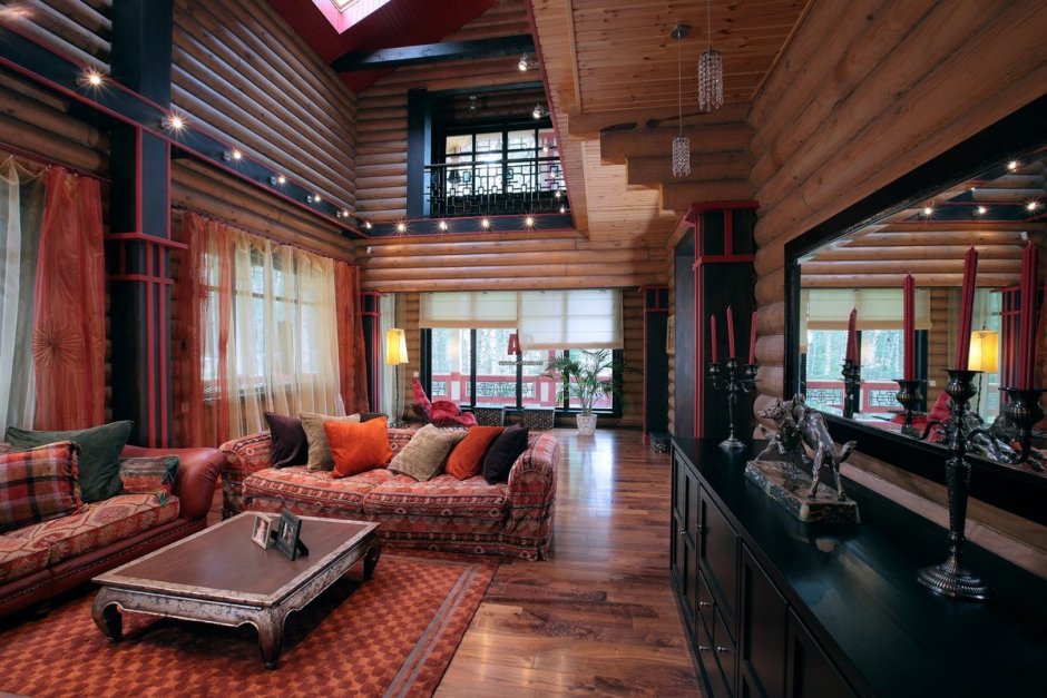 Stylish interior in a wooden house