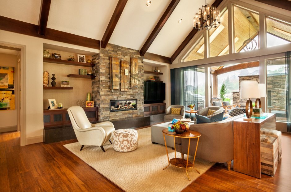 Living room with wooden beams