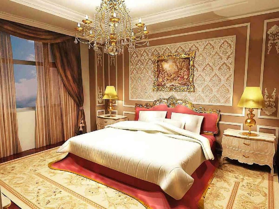 The bedroom is gold