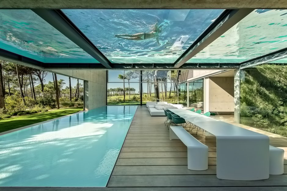 Glass roof pool