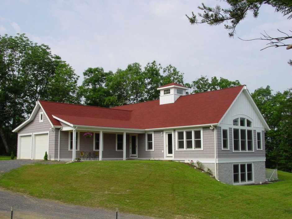 Gray house with a red roof