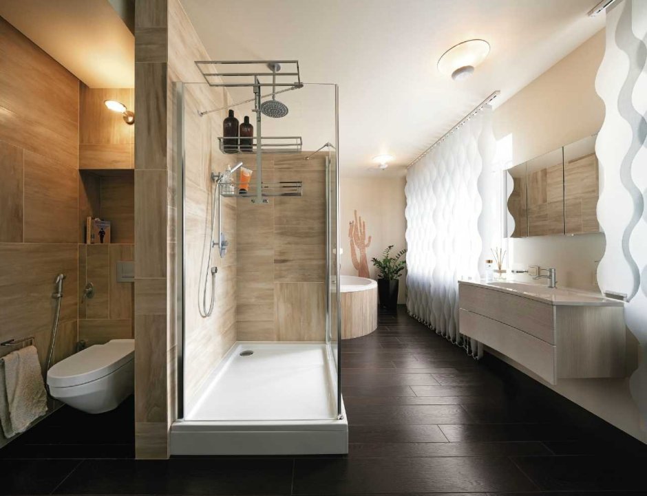 Shower in the bathroom without a shower cabin