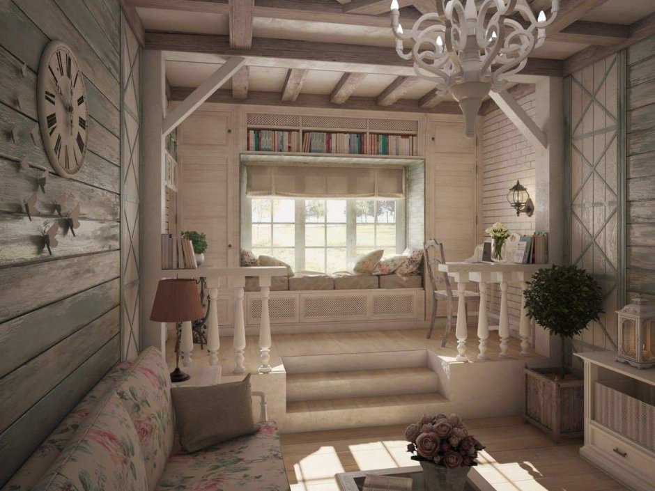 Living room in a dacha in the style of Provence