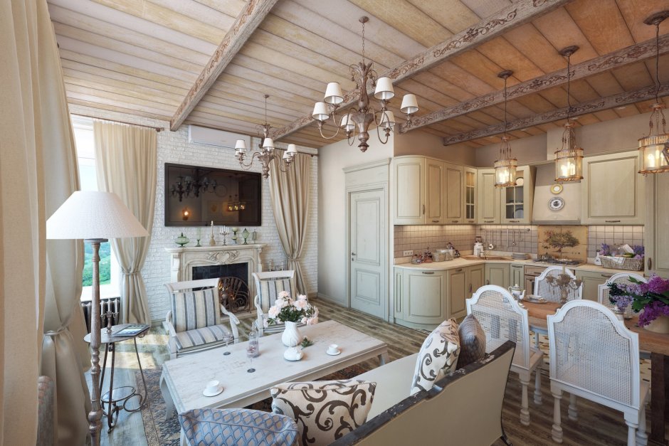 Dining room in the style of Provence in a country house