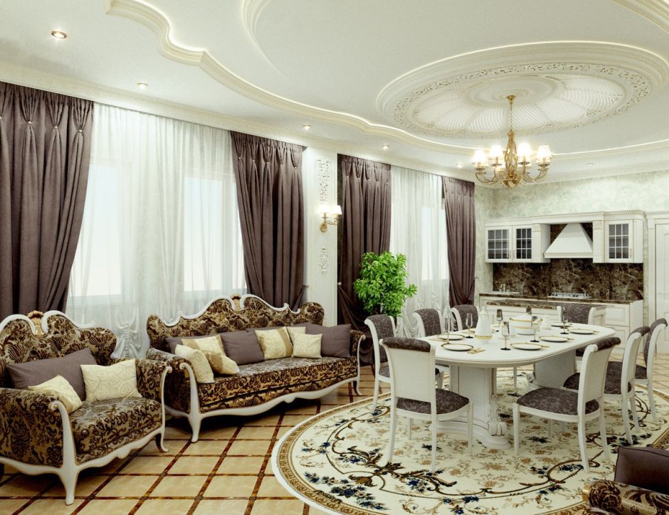 The interior of the living room in a private house in Dagestan