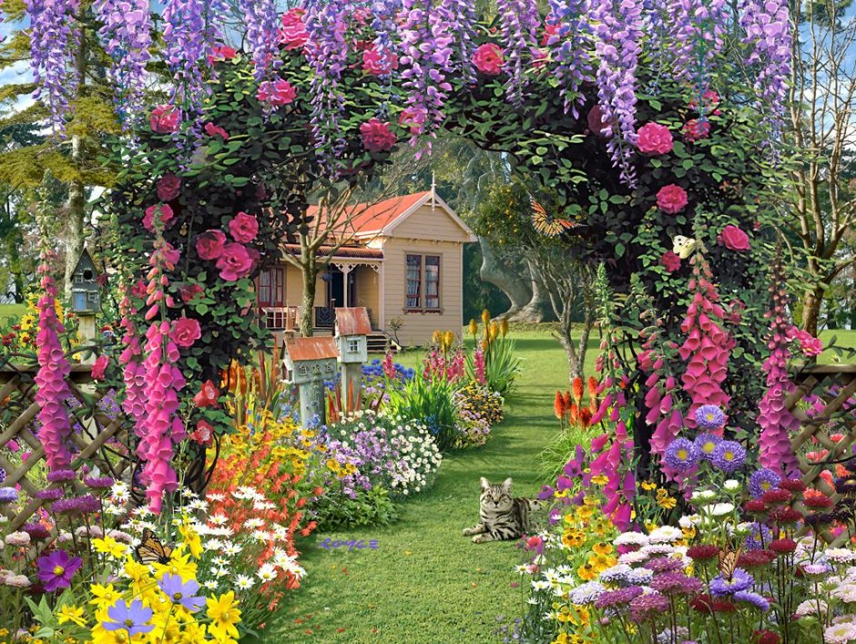 House in the garden painting