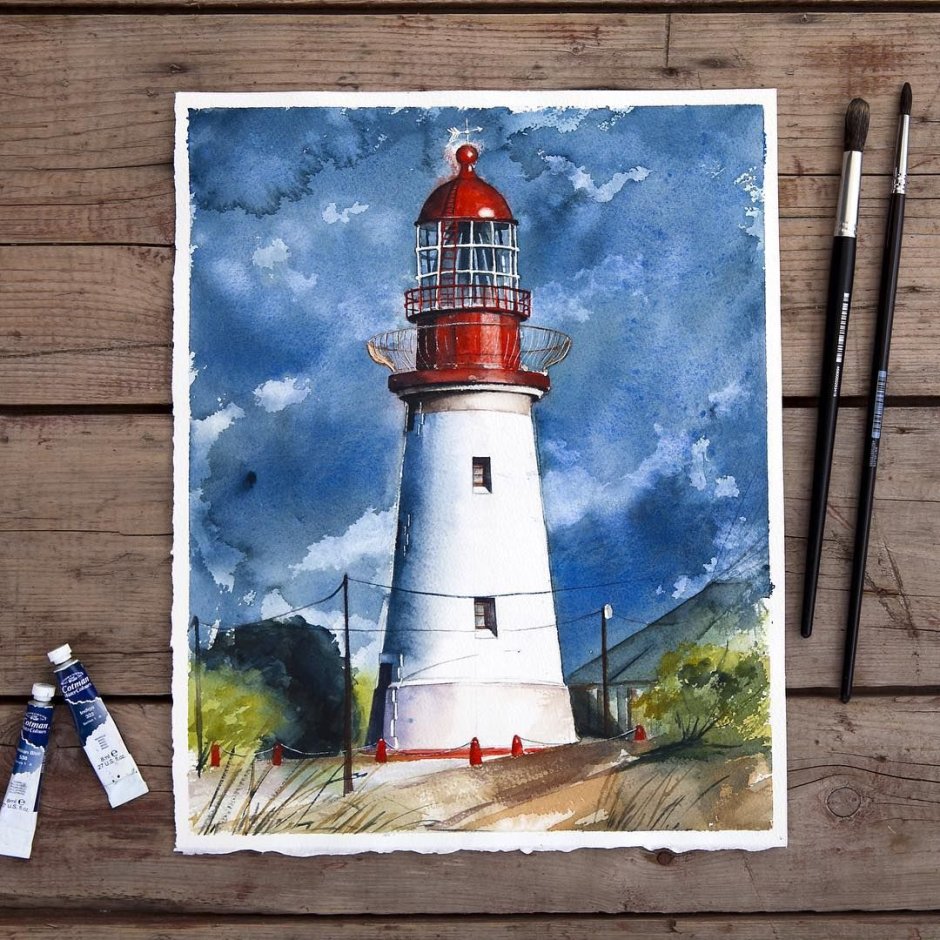 Sketch Lighthouse with watercolors