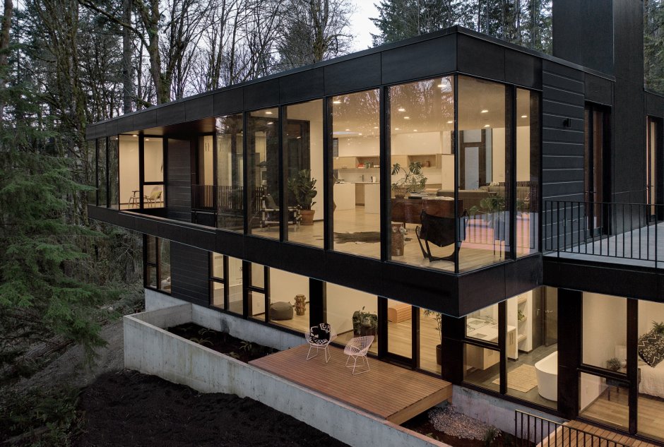 Black Wood and Glass Volumes Stagger Download Woodland to Form Royal House