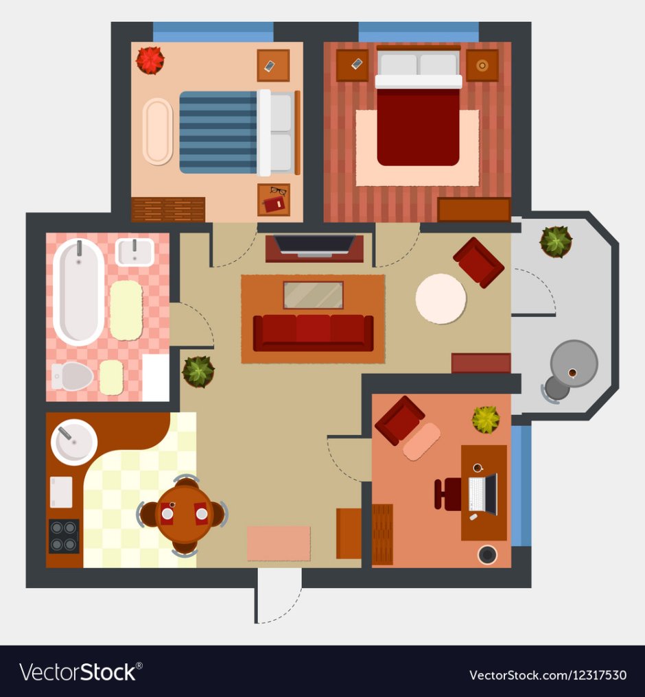 House plan view from above with furniture