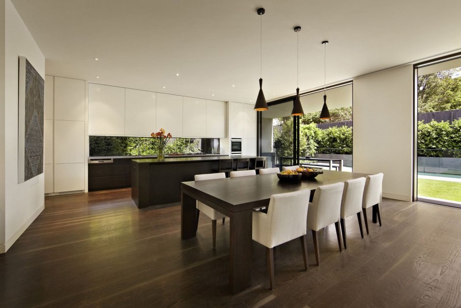 Kitchen in a modern style with a large window