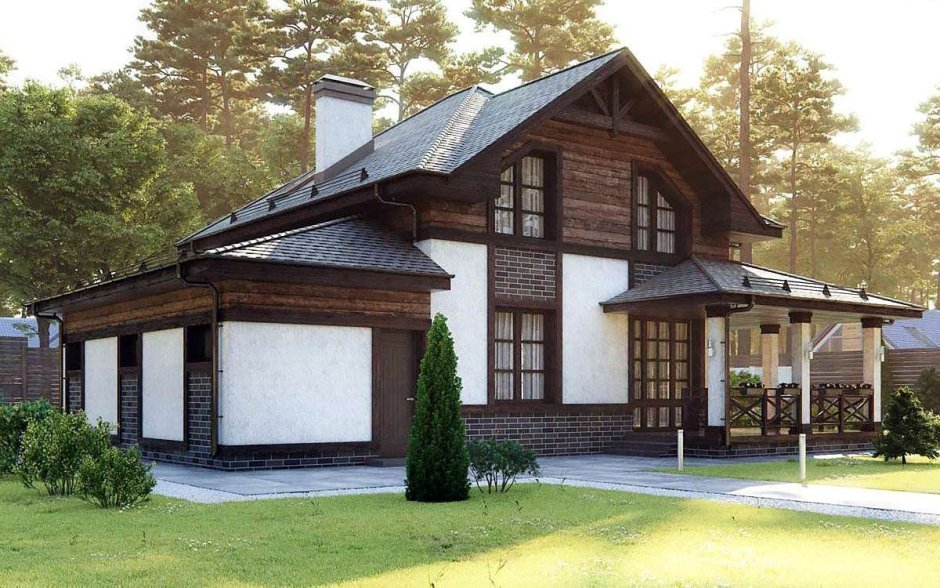 One -story chalet combined house brick